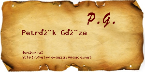 Petrák Géza névjegykártya